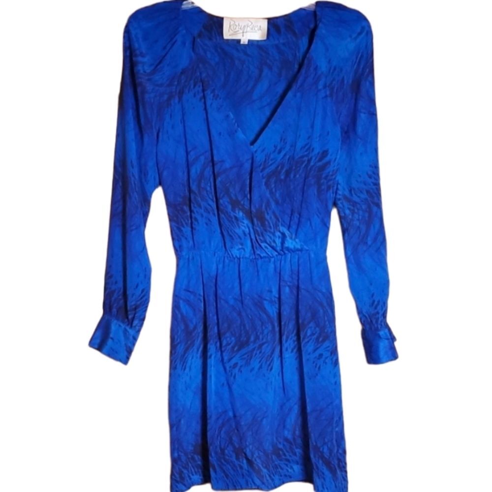 Rory Beca Womans Silk Jill Night Out Long Sleeve Mock Wrap Blue Dress Size Small